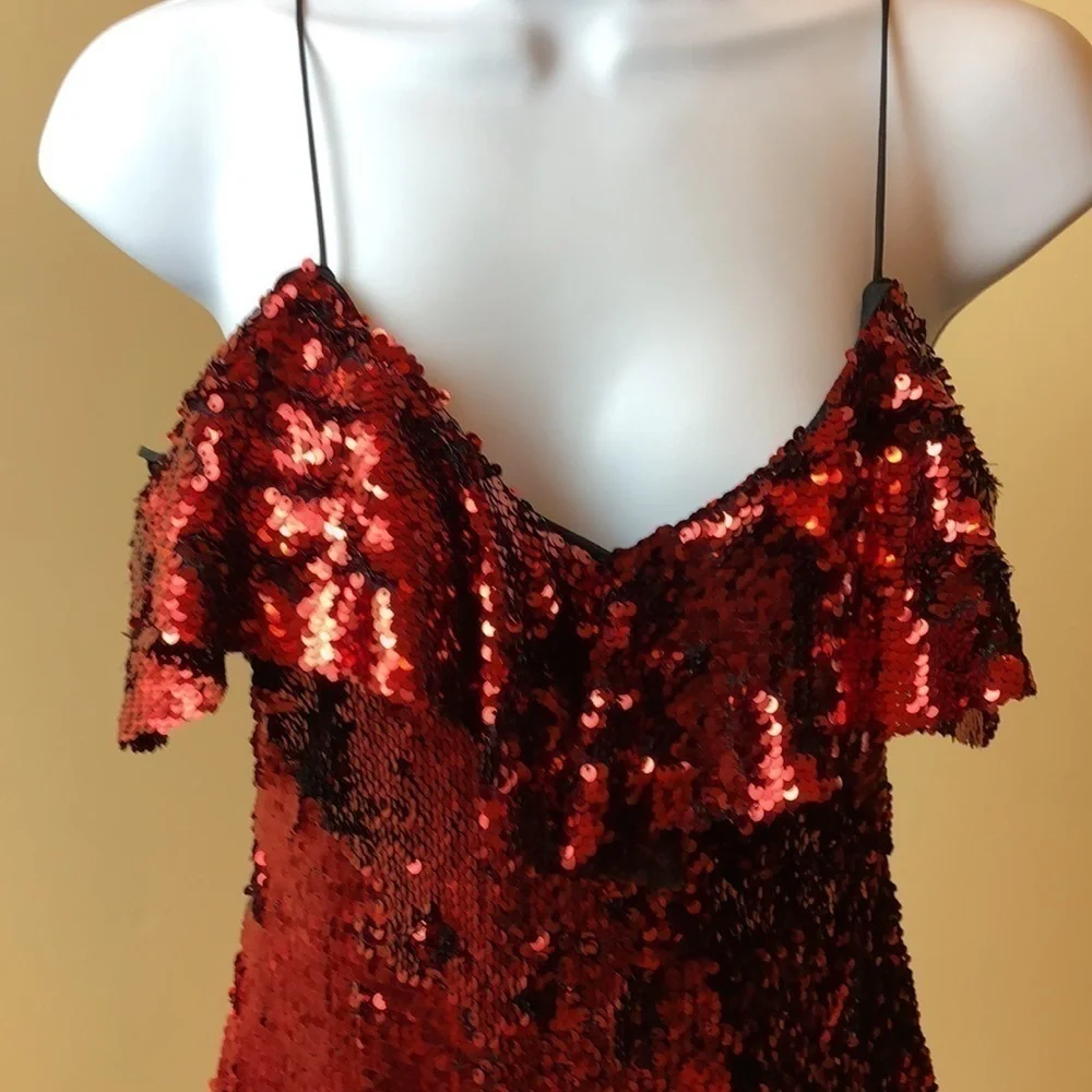 ZARA SEQUIN MINI DRESS RED SIZE XS - Picture 2 of 7